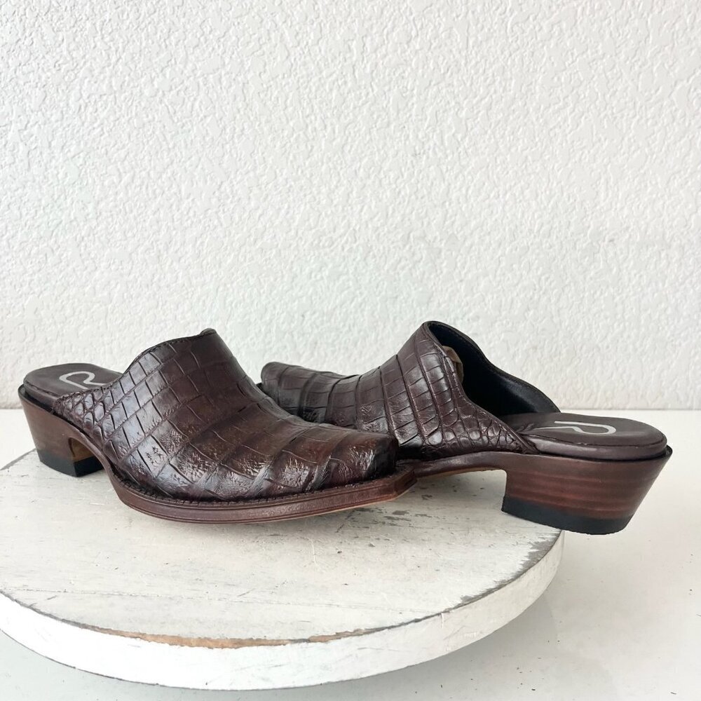 Rod Patrick Womens Mules 5.5 C Brown Caiman Leather Western Slip On Boots Shoes
